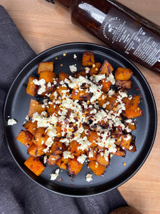 Roasted butternut with No. 6 Maple Cayenne Dressing, Feta & Chilli Flakes